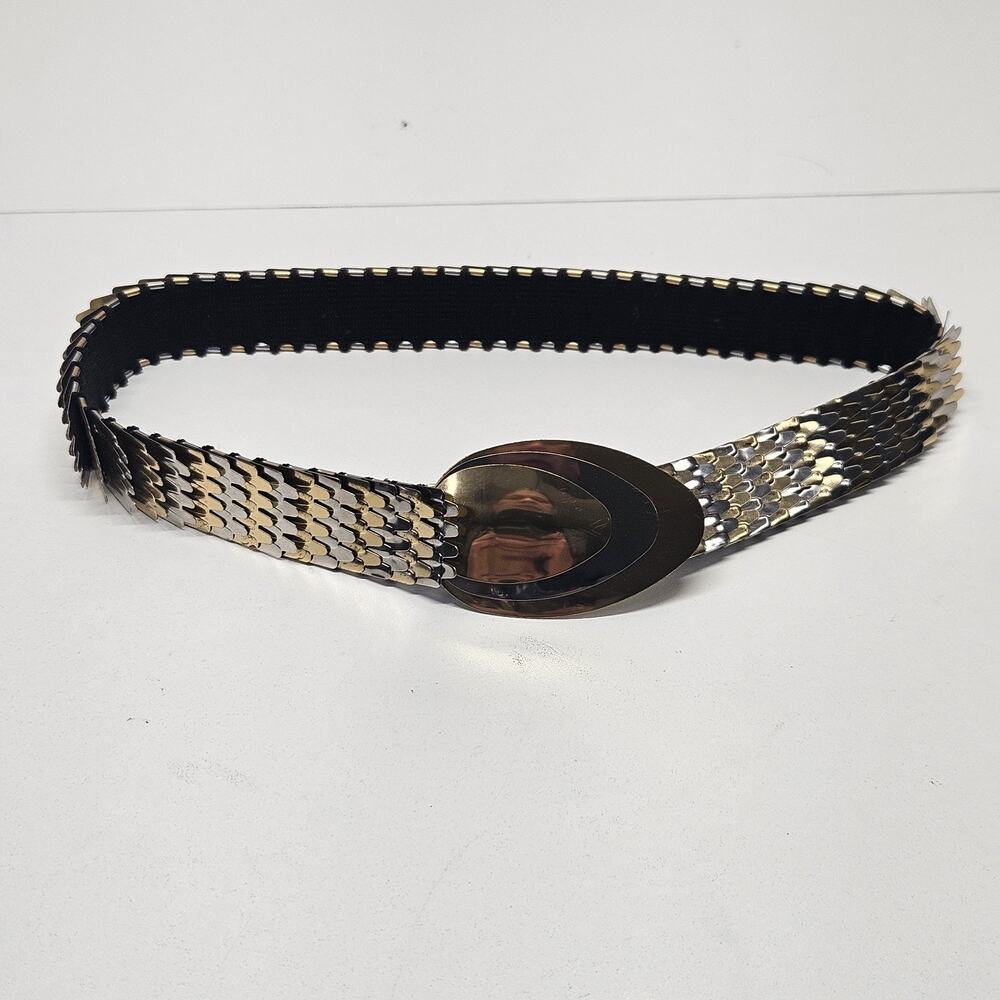 Vintage 1" Metallic Snake Scale Silver Gold Tone Waist Belt Womens Small